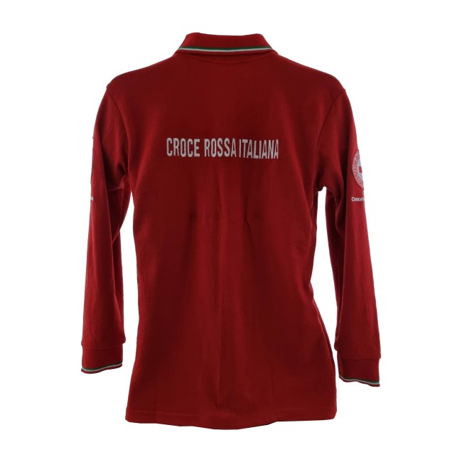 Polo Croce Rossa Italiana rossa maniche lunghe retro