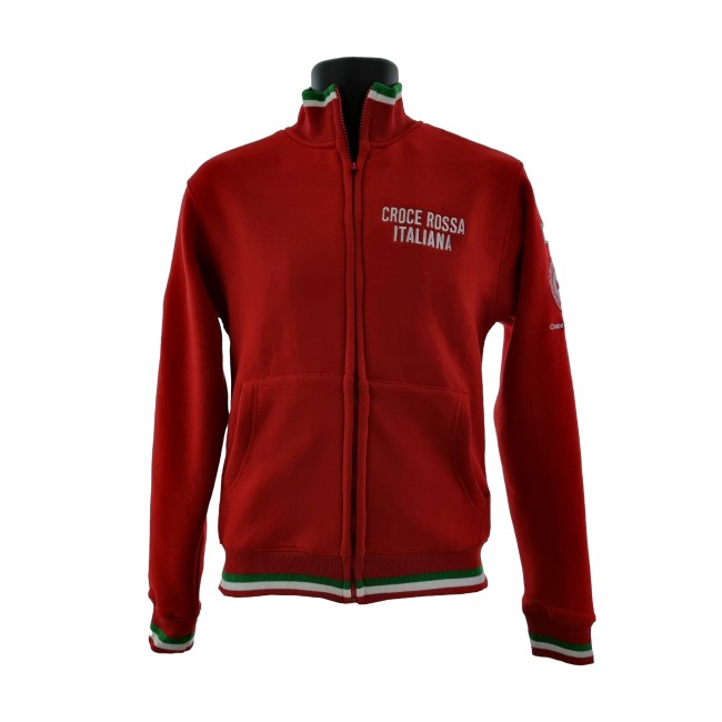 Felpa Croce Rossa Italiana rossa con zip frontale