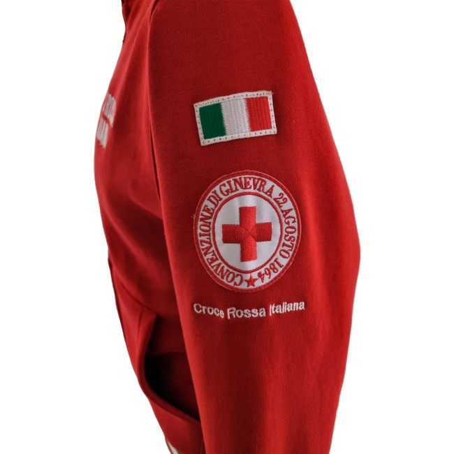 Felpa Croce Rossa Italiana rossa con zip manica