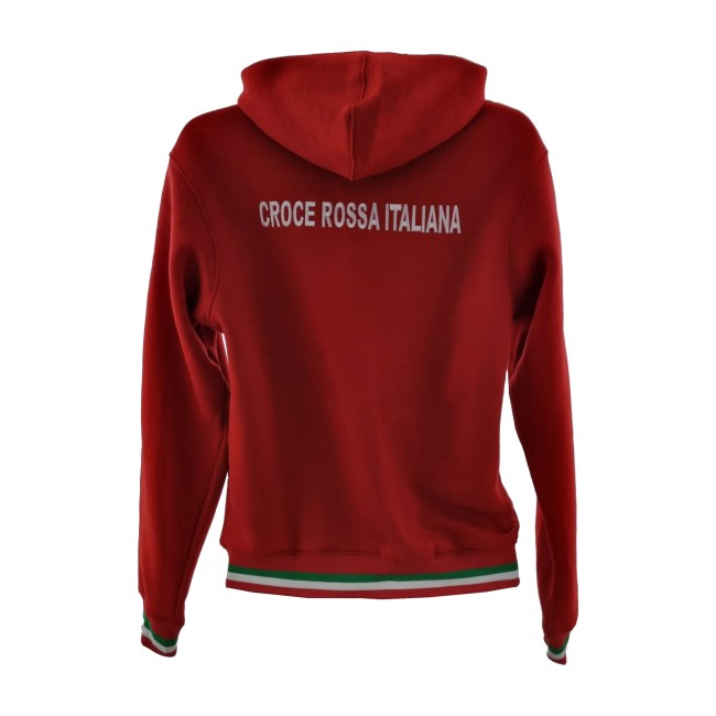 Felpa Croce Rossa Italiana rossa con zip e cappuccio retro