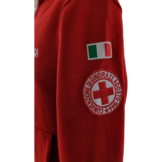 Felpa Croce Rossa Italiana rossa con zip e cappuccio manica